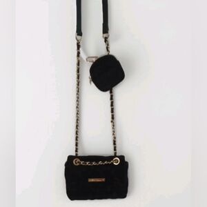 Betsey Johnson XOVAL Black Velvet Velour Crossbody Bag